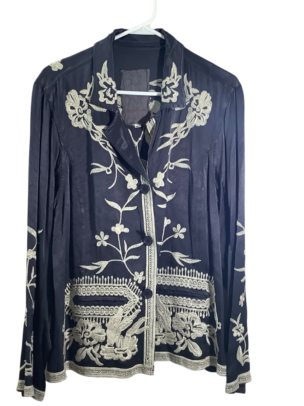 Johnny Was Button Down Shirts with Cream Embroidered Floral Accents